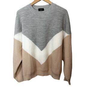 VICI Chevron Sweater Neutral‎ Tone Womens Size Medium Pullover Crewneck Cozy